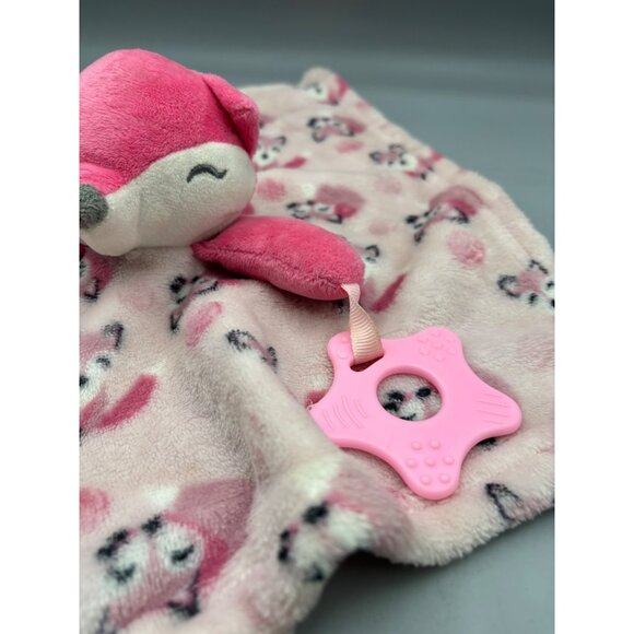 Pink Buba Baby Fox Lovey Blanket With Plush Fox Teething Toy Security Blanket - Picture 3 of 6